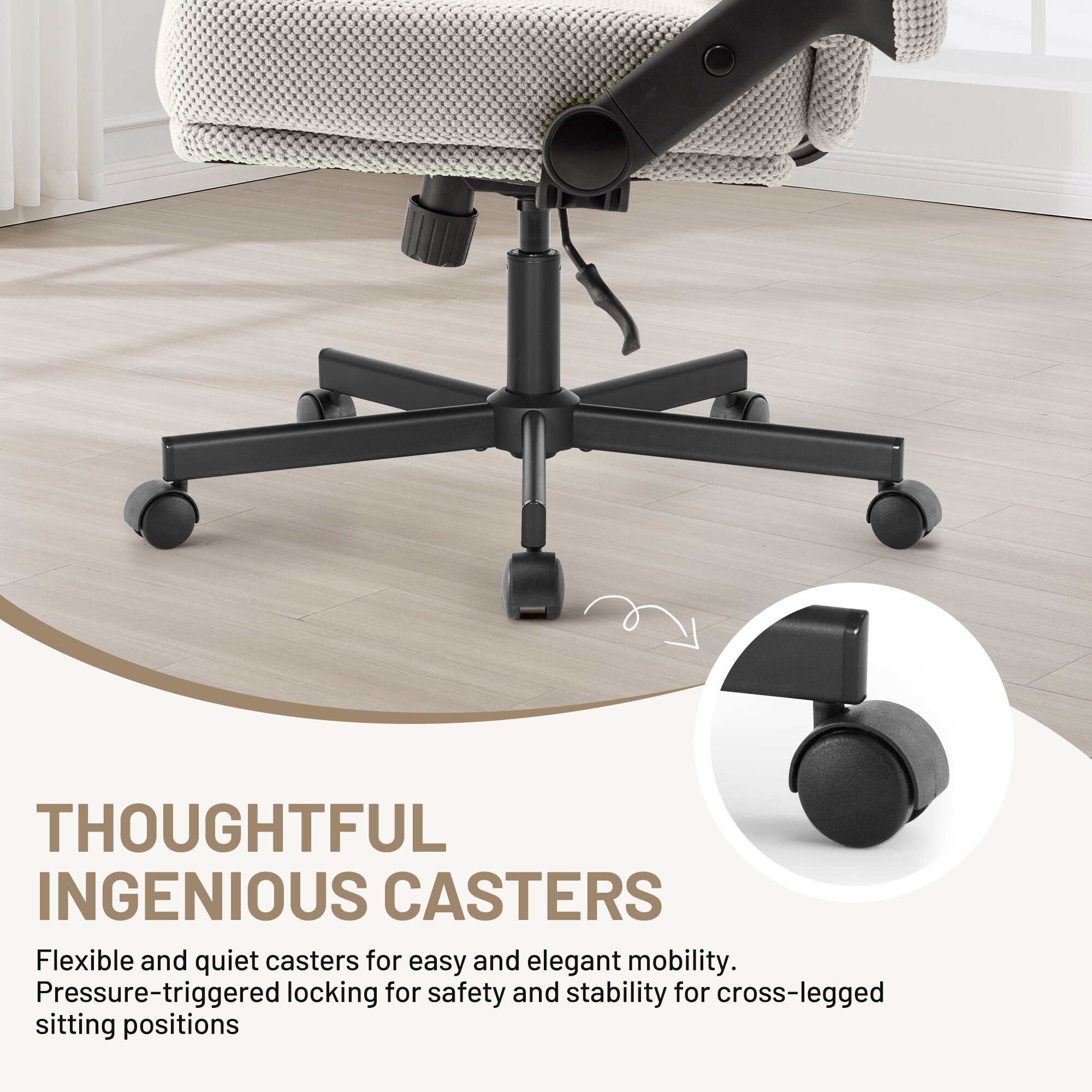Criss Cross Chair With Wheels And Flip Arms- Comfy Fabric Cross Legged Office Chair With Thick Cushion&Wide Seat, Adjustable Swivel Desk Chair For Home Office, Apartment, Bedroom_maomaolike.com